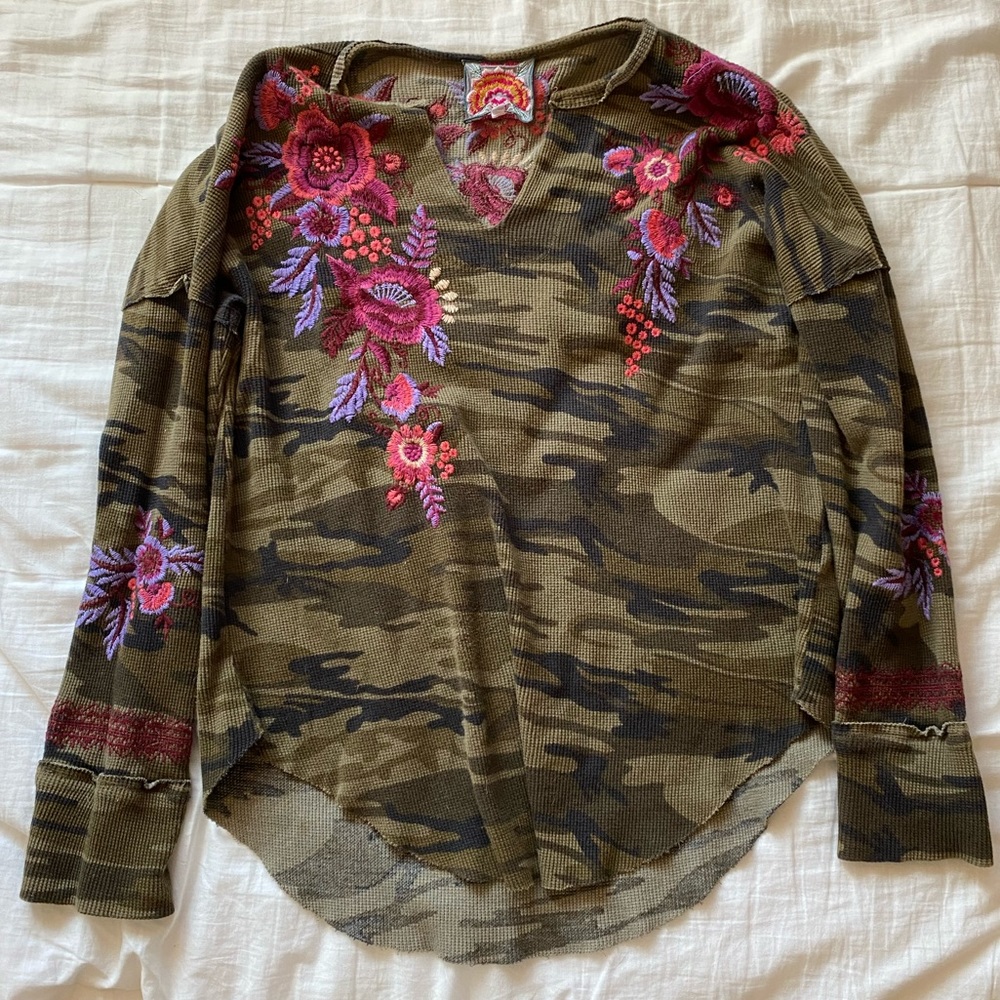 Johnny Was Marcella Camouflage V-Neck